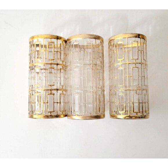 Imperial Glass Shoji Gold Trellis Drinking Glasses Set of Five Plus 3 Extras MCM - Picture 6 of 9